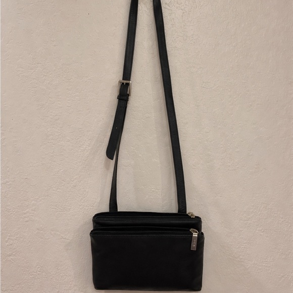 HOBO International Black Leather Crossbody Shoulder Bag Double Zipper - Picture 6 of 11